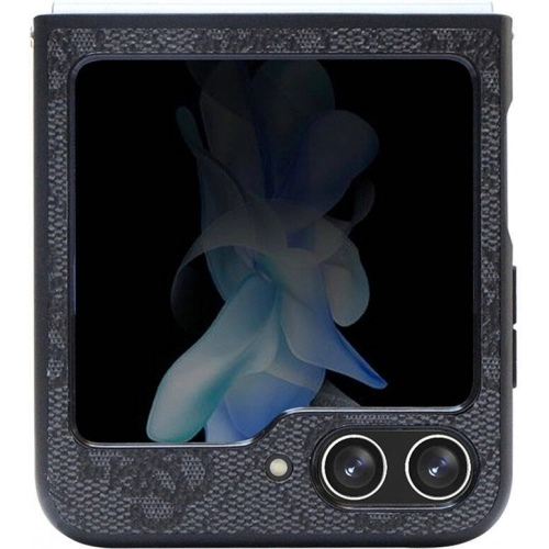 Galaxy Z Flip 5 Kılıf Guess Orjinal Lisanslı PU Deri Taşlı Üçgen Logo 4G Desenli Strass Kapak - Kahve