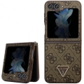 Galaxy Z Flip 5 Kılıf Guess Orjinal Lisanslı PU Deri Taşlı Üçgen Logo 4G Desenli Strass Kapak - Kahve