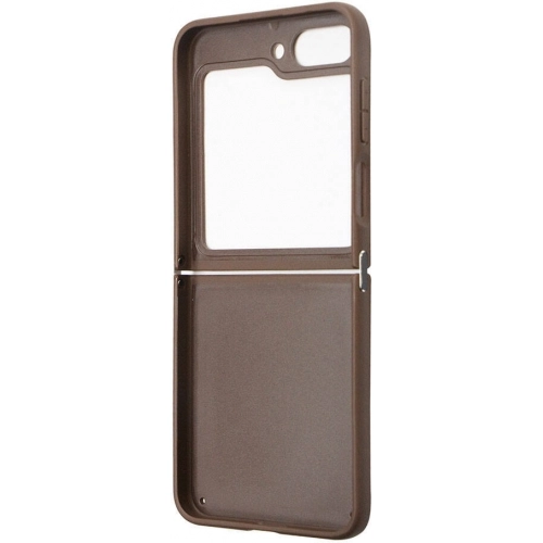 Galaxy Z Flip 5 Kılıf Guess Orjinal Lisanslı PU Deri Taşlı Üçgen Logo 4G Desenli Strass Kapak - Kahve