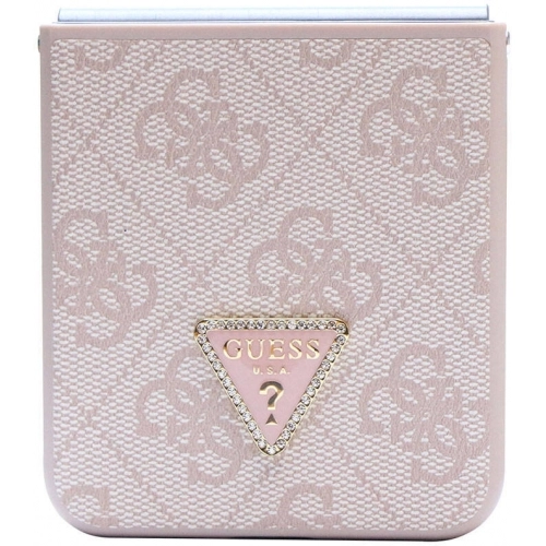 Galaxy Z Flip 5 Kılıf Guess Orjinal Lisanslı PU Deri Taşlı Üçgen Logo 4G Desenli Strass Kapak - Kahve