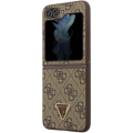 Galaxy Z Flip 5 Kılıf Guess Orjinal Lisanslı PU Deri Taşlı Üçgen Logo 4G Desenli Strass Kapak - Kahve
