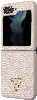 Galaxy Z Flip 5 Kılıf Guess Orjinal Lisanslı PU Deri Taşlı Üçgen Logo 4G Desenli Strass Kapak - Pembe