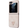 Galaxy Z Flip 5 Kılıf Guess Orjinal Lisanslı PU Deri Taşlı Üçgen Logo 4G Desenli Strass Kapak - Pembe