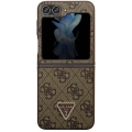 Galaxy Z Flip 5 Kılıf Guess Orjinal Lisanslı PU Deri Taşlı Üçgen Logo 4G Desenli Strass Kapak - Kahverengi