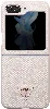 Galaxy Z Flip 5 Kılıf Guess Orjinal Lisanslı PU Deri Taşlı Üçgen Logo 4G Desenli Strass Kapak - Pembe