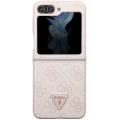 Galaxy Z Flip 5 Kılıf Guess Orjinal Lisanslı PU Deri Taşlı Üçgen Logo 4G Desenli Strass Kapak - Pembe