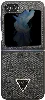 Galaxy Z Flip 5 Kılıf Guess Orjinal Lisanslı PU Deri Taşlı Üçgen Logo 4G Desenli Strass Kapak - Siyah
