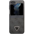 Galaxy Z Flip 5 Kılıf Guess Orjinal Lisanslı PU Deri Taşlı Üçgen Logo 4G Desenli Strass Kapak - Siyah