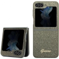 Galaxy Z Flip 5 Kılıf Guess Orjinal Lisanslı Yazı Logolu Glitter Flakes Kapak - Haki