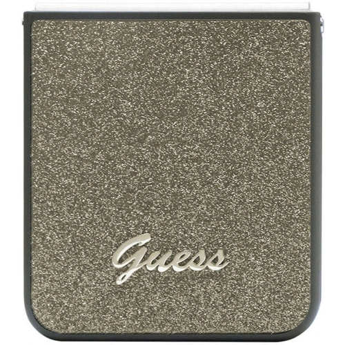 Galaxy Z Flip 5 Kılıf Guess Orjinal Lisanslı Yazı Logolu Glitter Flakes Kapak - Haki