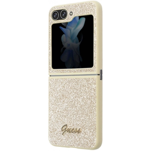 Galaxy Z Flip 5 Kılıf Guess Orjinal Lisanslı Yazı Logolu Glitter Script Kapak - Gold