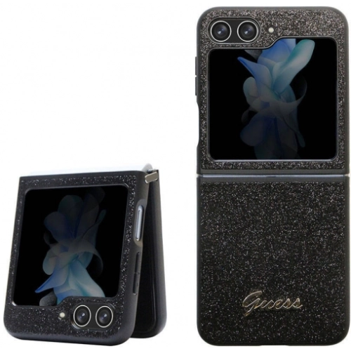 Galaxy Z Flip 5 Kılıf Guess Orjinal Lisanslı Yazı Logolu Glitter Script Kapak - Siyah