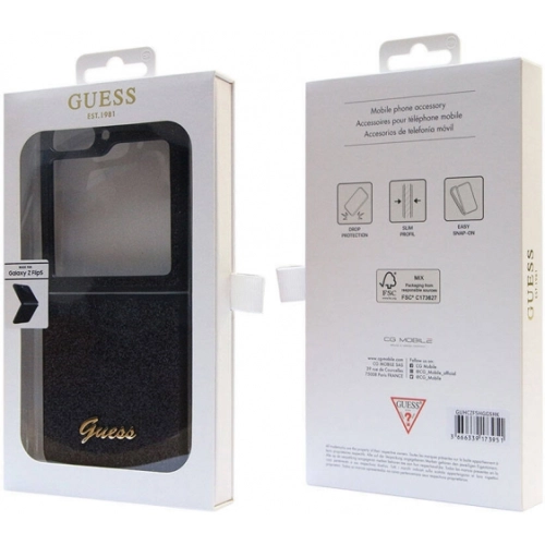 Galaxy Z Flip 5 Kılıf Guess Orjinal Lisanslı Yazı Logolu Glitter Script Kapak - Siyah