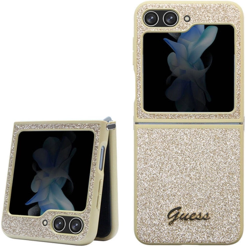Galaxy Z Flip 5 Kılıf Guess Orjinal Lisanslı Yazı Logolu Glitter Script Kapak - Siyah