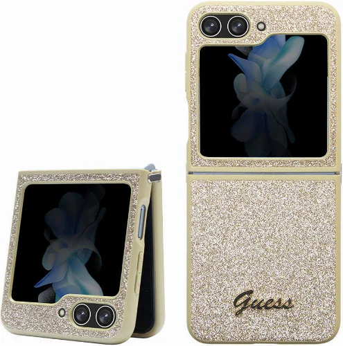Galaxy Z Flip 5 Kılıf Guess Orjinal Lisanslı Yazı Logolu Glitter Script Kapak - Pembe