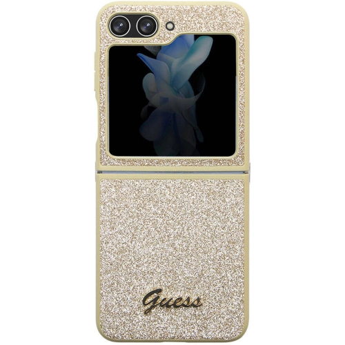 Galaxy Z Flip 5 Kılıf Guess Orjinal Lisanslı Yazı Logolu Glitter Script Kapak - Gold
