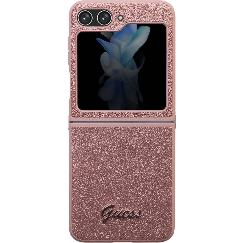 Galaxy Z Flip 5 Kılıf Guess Orjinal Lisanslı Yazı Logolu Glitter Script Kapak - Pembe