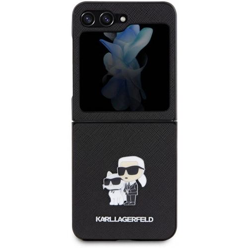 Galaxy Z Flip 5 Kılıf Karl Lagerfeld Orjinal Lisanslı K&C Metal Logolu Saffiano Kapak - Siyah