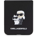 Galaxy Z Flip 5 Kılıf Karl Lagerfeld Orjinal Lisanslı K&C Metal Logolu Saffiano Kapak - Siyah