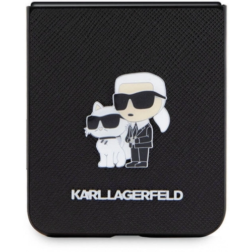 Galaxy Z Flip 5 Kılıf Karl Lagerfeld Orjinal Lisanslı K&C Metal Logolu Saffiano Kapak - Siyah