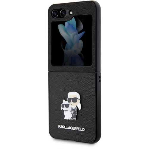 Galaxy Z Flip 5 Kılıf Karl Lagerfeld Orjinal Lisanslı K&C Metal Logolu Saffiano Kapak - Siyah