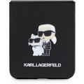 Samsung Galaxy Z Flip 5 Kılıf Karl Lagerfeld Orjinal Lisanslı K&C Metal Logolu Saffiano Kapak - Siyah