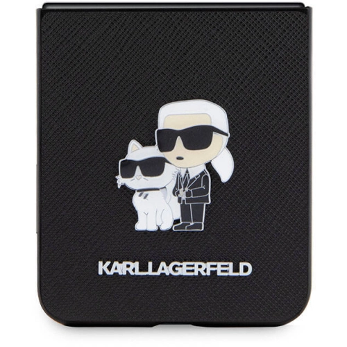 Samsung Galaxy Z Flip 5 Kılıf Karl Lagerfeld Orjinal Lisanslı K&C Metal Logolu Saffiano Kapak - Siyah