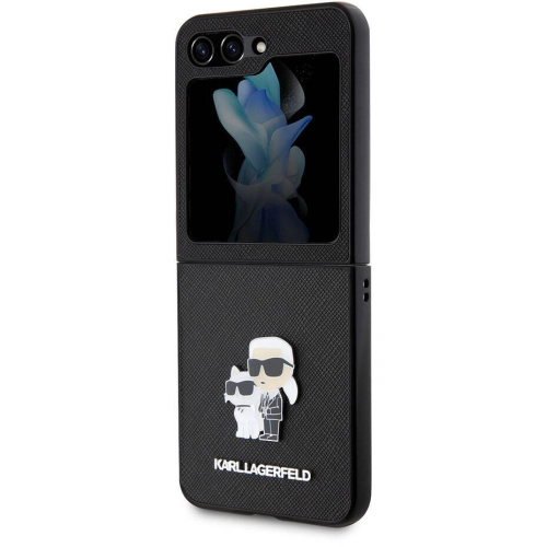 Samsung Galaxy Z Flip 5 Kılıf Karl Lagerfeld Orjinal Lisanslı K&C Metal Logolu Saffiano Kapak - Siyah