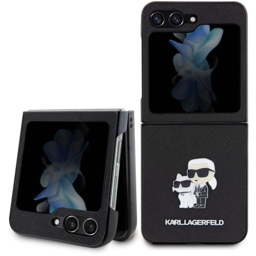 Samsung Galaxy Z Flip 5 Kılıf Karl Lagerfeld Orjinal Lisanslı K&C Metal Logolu Saffiano Kapak - Siyah