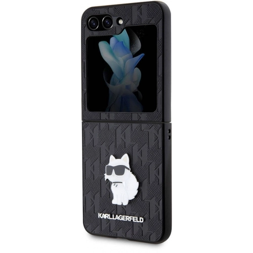 Galaxy Z Flip 5 Kılıf Karl Lagerfeld Orjinal Lisanslı KL Desenli Choupette İkonik Saffiano Kapak - Siyah