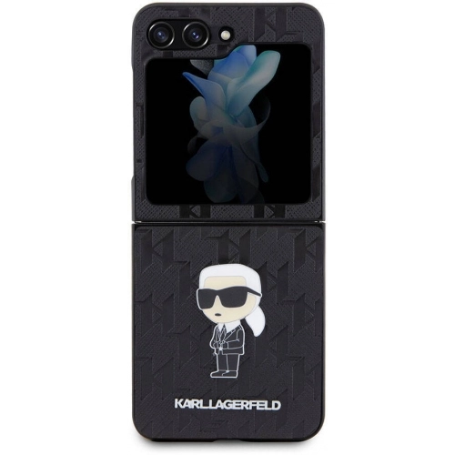 Galaxy Z Flip 5 Kılıf Karl Lagerfeld Orjinal Lisanslı KL Desenli Karl İkonik Saffiano Kapak - Siyah