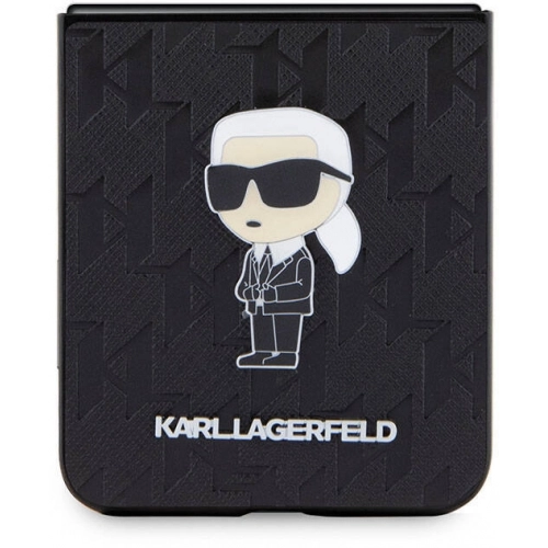 Galaxy Z Flip 5 Kılıf Karl Lagerfeld Orjinal Lisanslı KL Desenli Karl İkonik Saffiano Kapak - Siyah