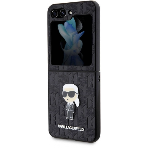 Galaxy Z Flip 5 Kılıf Karl Lagerfeld Orjinal Lisanslı KL Desenli Karl İkonik Saffiano Kapak - Siyah
