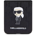 Samsung Galaxy Z Flip 5 Kılıf Karl Lagerfeld Orjinal Lisanslı KL Desenli Karl İkonik Saffiano Kapak - Siyah