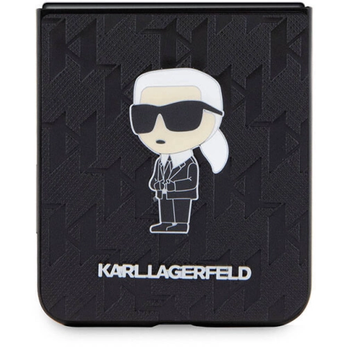 Samsung Galaxy Z Flip 5 Kılıf Karl Lagerfeld Orjinal Lisanslı KL Desenli Karl İkonik Saffiano Kapak - Siyah