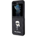 Samsung Galaxy Z Flip 5 Kılıf Karl Lagerfeld Orjinal Lisanslı KL Desenli Karl İkonik Saffiano Kapak - Siyah