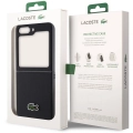Galaxy Z Flip 5 Kılıf Lacoste Orjinal Lisanslı PU Pike Desenli Arka Yüzey İkonik Timsah Dokuma Logolu Kapak - Siyah