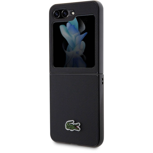 Galaxy Z Flip 5 Kılıf Lacoste Orjinal Lisanslı PU Pike Desenli Arka Yüzey İkonik Timsah Dokuma Logolu Kapak - Yeşil