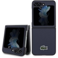 Galaxy Z Flip 5 Kılıf Lacoste Orjinal Lisanslı PU Pike Desenli Arka Yüzey İkonik Timsah Dokuma Logolu Kapak - Lacivert