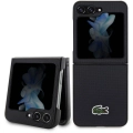 Galaxy Z Flip 5 Kılıf Lacoste Orjinal Lisanslı PU Pike Desenli Arka Yüzey İkonik Timsah Dokuma Logolu Kapak - Siyah