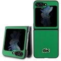 Galaxy Z Flip 5 Kılıf Lacoste Orjinal Lisanslı PU Pike Desenli Arka Yüzey İkonik Timsah Dokuma Logolu Kapak - Yeşil