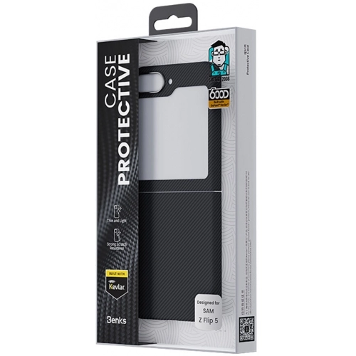 Galaxy Z Flip 5 Kılıf Magsafe Özellikli Karbon Fiber Benks Essential ArmorAir 600D Kevlar Kapak - Siyah