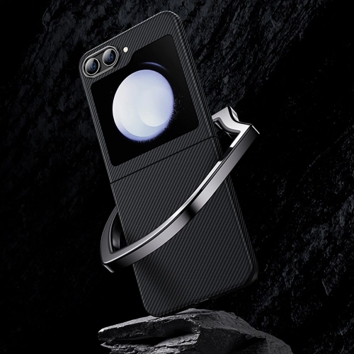 Galaxy Z Flip 5 Kılıf Magsafe Özellikli Karbon Fiber Benks Essential ArmorAir 600D Kevlar Kapak - Siyah