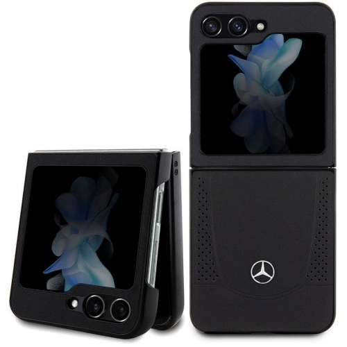 Galaxy Z Flip 5 Kılıf Mercedes Benz Orjinal Lisanslı Metal Yıldız Logolu Urban Deri Kapak - Siyah