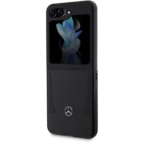 Galaxy Z Flip 5 Kılıf Mercedes Benz Orjinal Lisanslı Metal Yıldız Logolu Urban Deri Kapak - Siyah