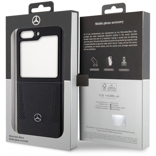 Galaxy Z Flip 5 Kılıf Mercedes Benz Orjinal Lisanslı Metal Yıldız Logolu Urban Deri Kapak - Siyah