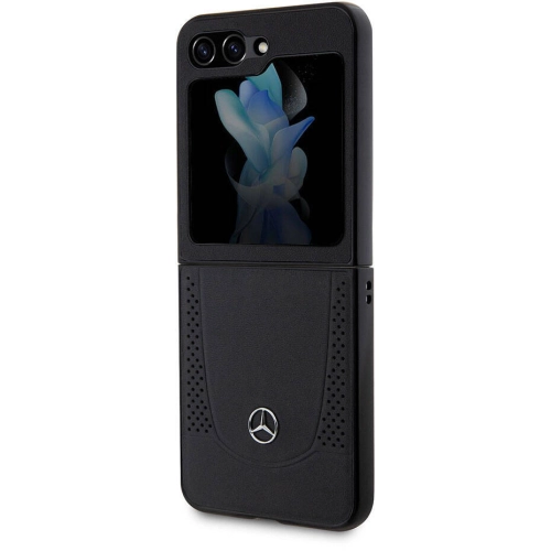 Samsung Galaxy Z Flip 5 Kılıf Mercedes Benz Orjinal Lisanslı Metal Yıldız Logolu Urban Deri Kapak - Siyah