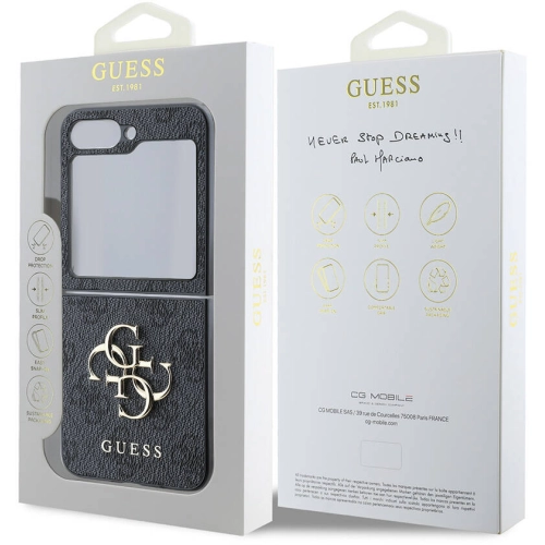 Samsung Galaxy Z Flip 6 Kılıf Guess Orjinal Lisanslı Leather Metal Logo Kapak - Kahverengi