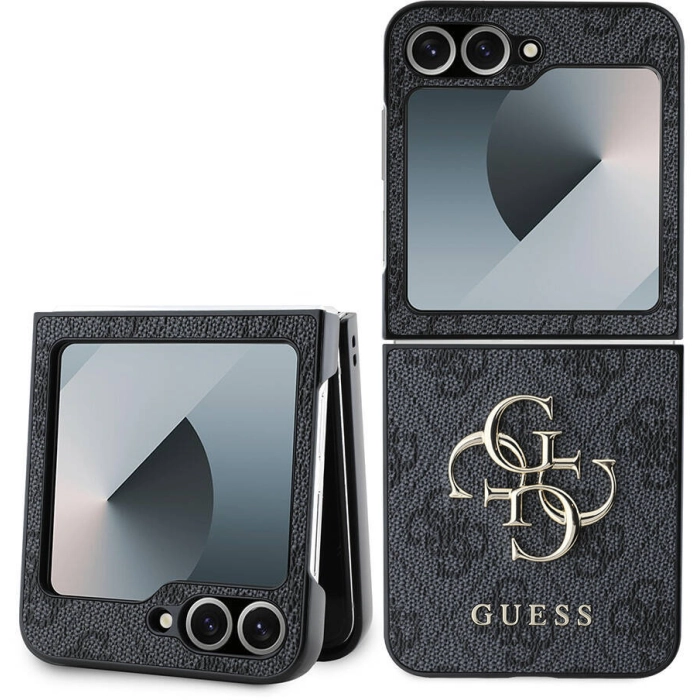 Samsung Galaxy Z Flip 6 Kılıf Guess Orjinal Lisanslı Leather Metal Logo Kapak - Siyah