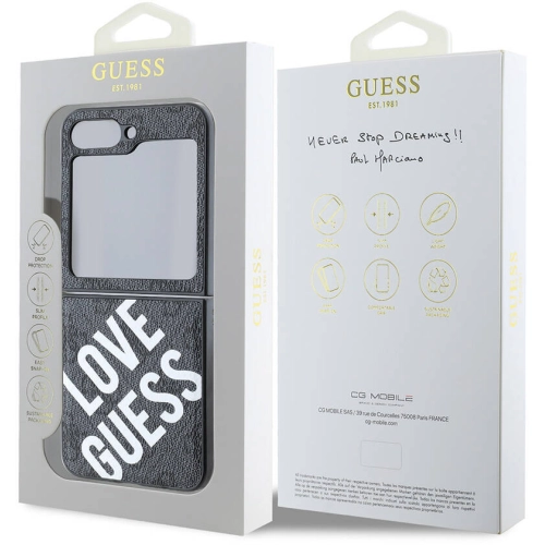 Samsung Galaxy Z Flip 6 Kılıf Guess Orjinal Lisanslı Love Guess Printing Kapak - Siyah